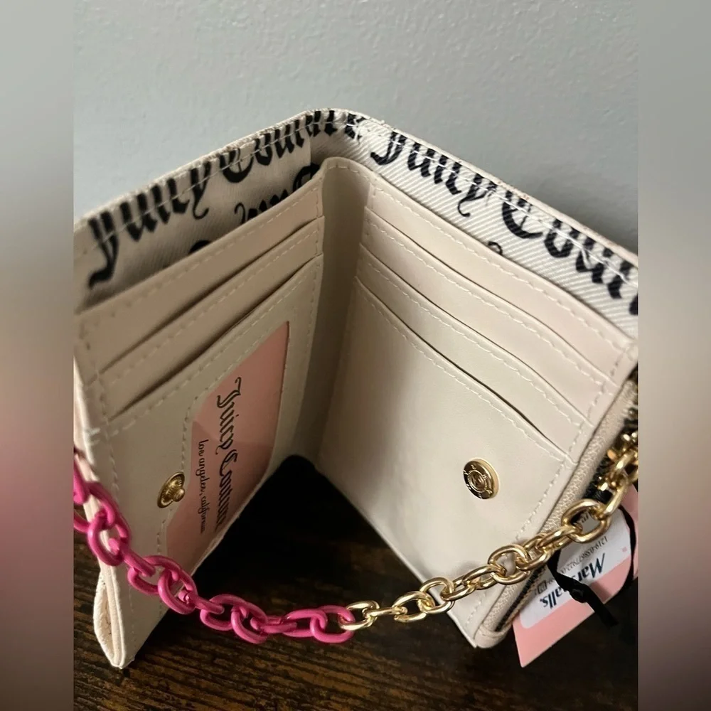 Juicy Couture Bifold Wallet Pullout Card Holder Pink Tan NWT